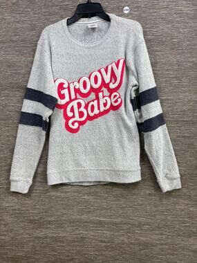Pacific Co Groovy Babe Oversized Textured Sweatshirt Womens Size S Gray Pullover